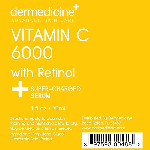 Miniatura 6 de Dermedicine Vitamina C 6000 con suero antienvejecimiento de retinol para la cara | Grado farmacéutico | Ayuda a suavizar las arrugas, ilumina la tez