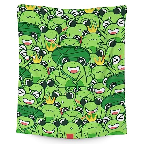 Mercuryelf Frog Throw Blanket - Soft, Fuzzy & Warm - 40x50 Inches Flannel Blankets for Travel, Office - Green Novelty Throws Gift for Girls Boys