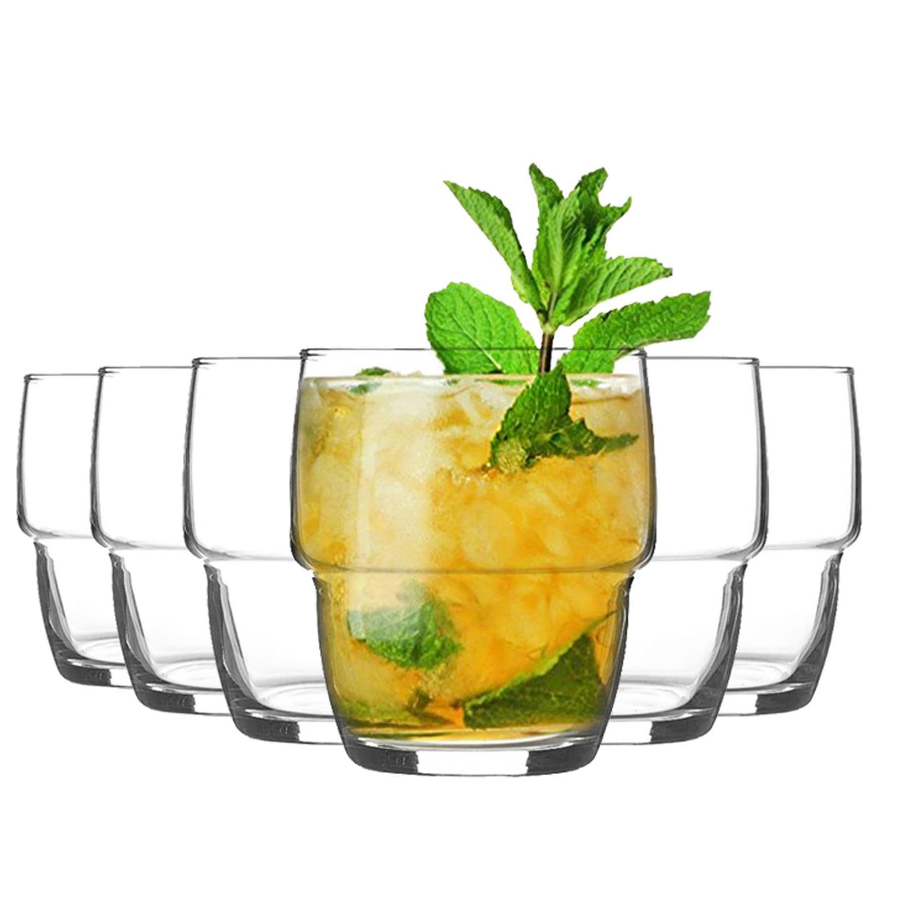 LAV Galata Stacking Whiskey Glasses Set - 285ml - Pack of 12 Modern Easy Store Glass Drinking Tumblers