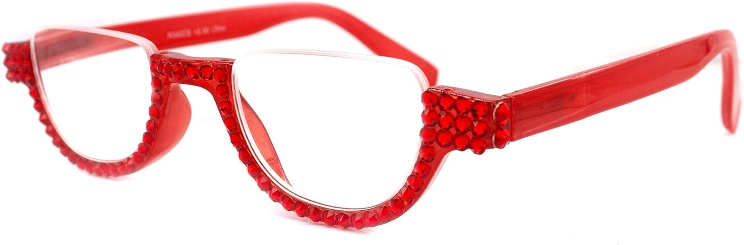 The Half Moon, Red Bling Women Reading Glasses Adorned with Siam Genuine European Crystals. NY Fifth Avenue.