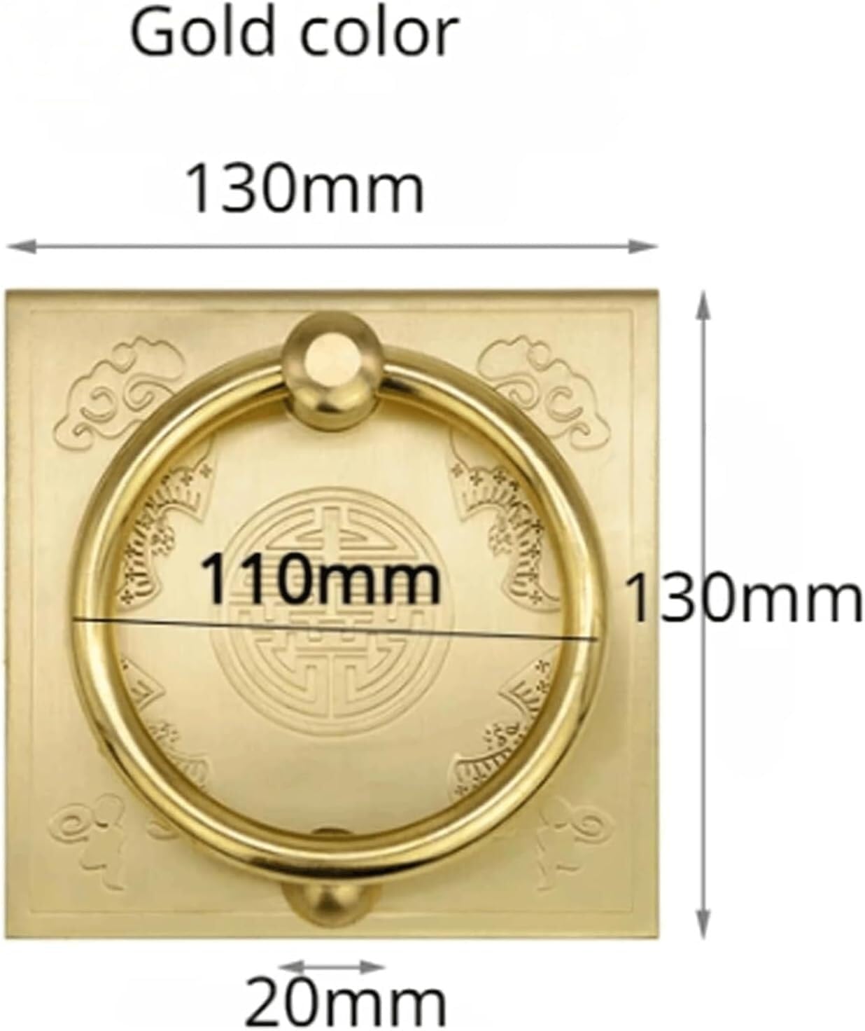 TIST Iron Door Knocker Brass Door Knocker Retro Chinese Style Door Knock Front Door Door Ring Knocker for Home Door Handle Decor Surface-Mounted Installation(Gold,13cm)