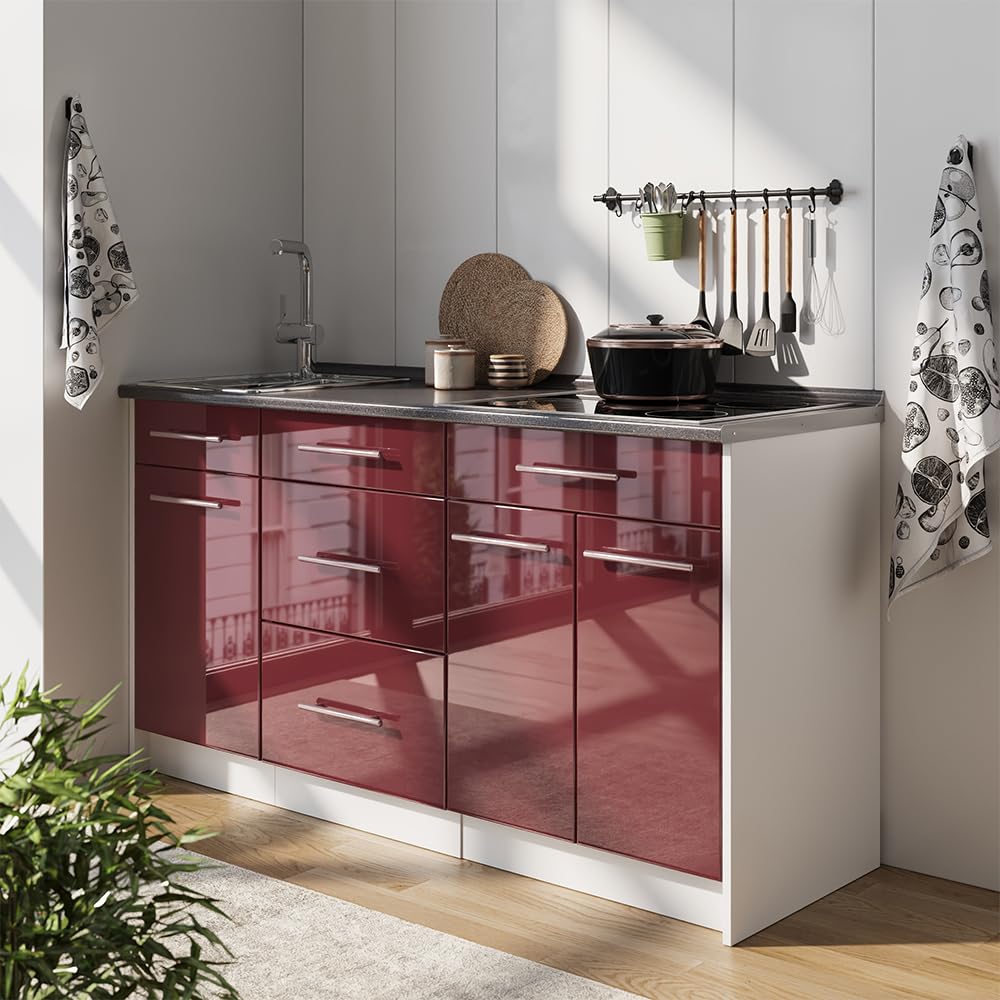 Vicco Cucine componibili piccole Fame-Line, Bordeaux lucido/Bianco 150 cm