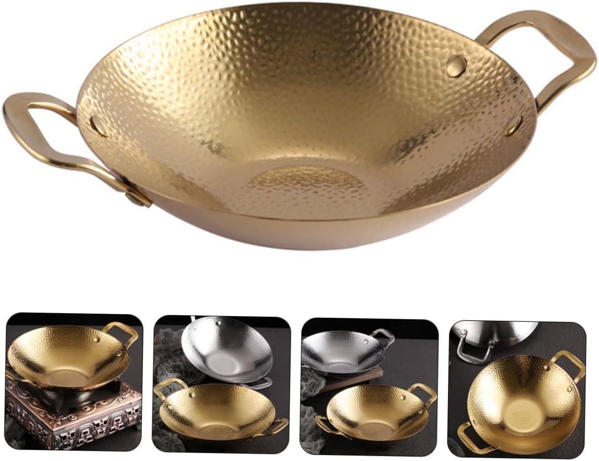 Hammered Dry Pot with Double Handles Golden Stainless Steel