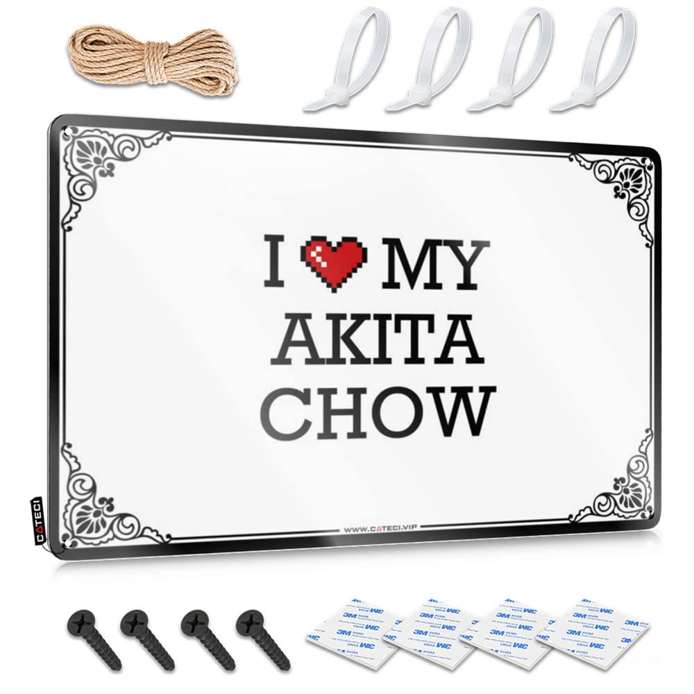 Funky Room Decor Entryway Plaques - I Love My Akita Chow Accessories Rustic Wall Hanging(20X30CM)