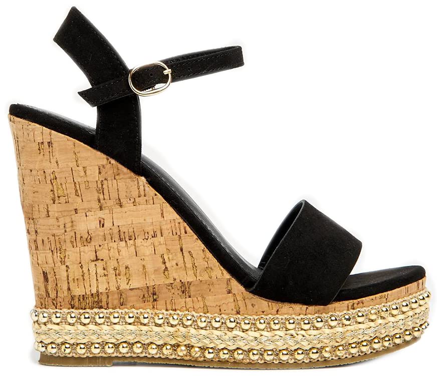 Miss DivaWomen's Shoes Sydney Flat Stud Sole Anklestrap Wedge