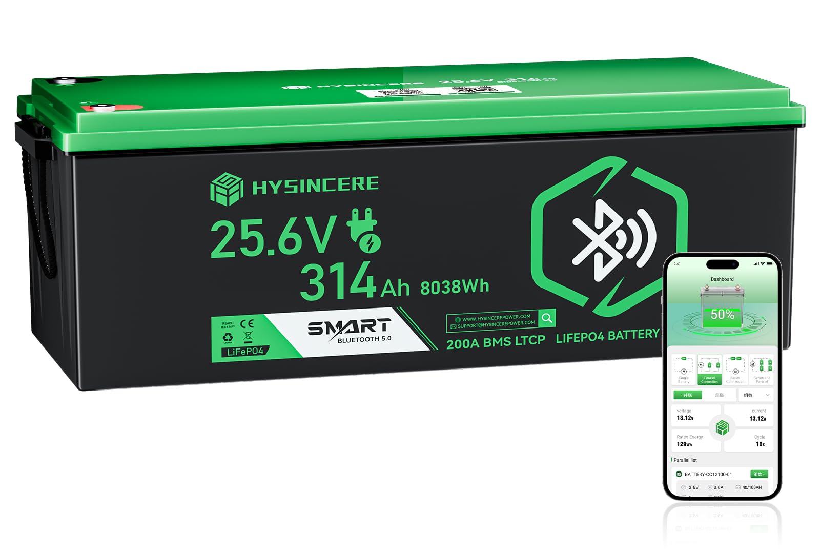 24 V 314 AH LiFePO4 Lithium Batterie, mit 200A BMS Max 8038 Wh Energie 15000 Zyklen Lebensdauer, ideal für Wohnmobil, Boot, Camping & Off-Grid Solarsysteme