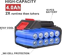 Vista 2 de Batería de litio de 21V - Batería de 4.0 Ah con adaptador de cargador y indicador LED compatible con soplador de hojas