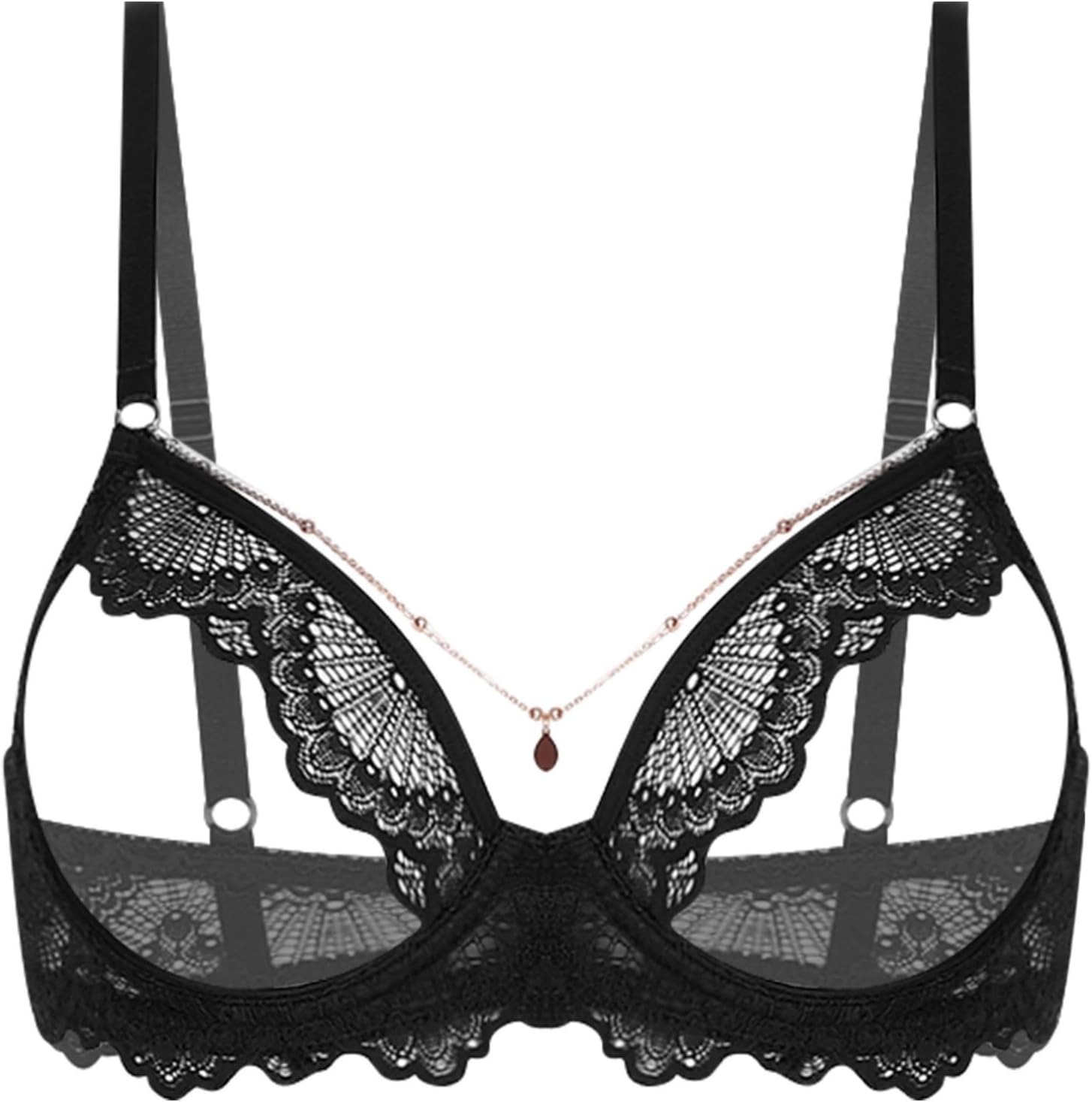 iiniim Womens Floral Lace Exposed Breast Cage Bras Underwire Push Up Bra Bralette Lingerie Nightwear