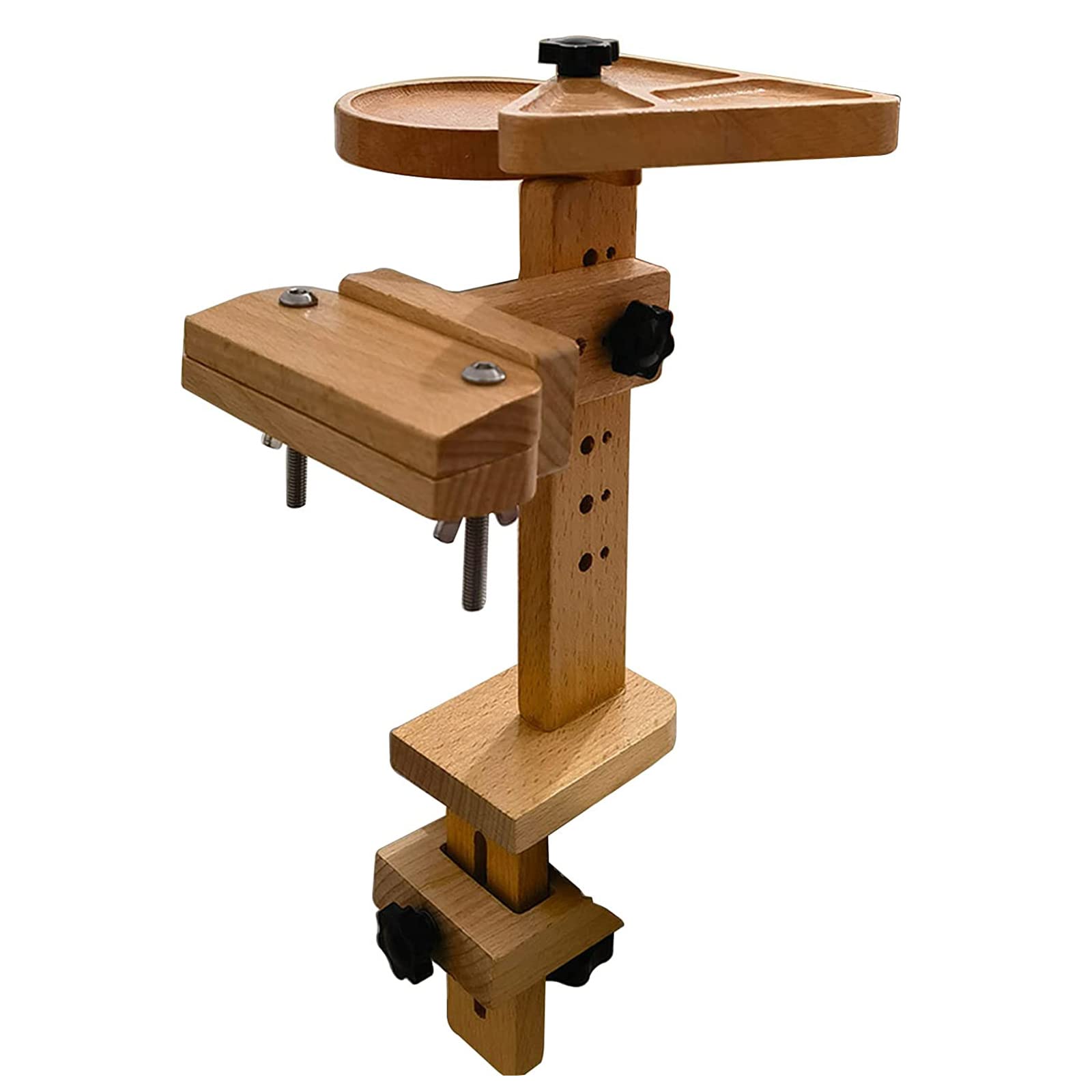 Supporto per Telaio da Ricamo, Supporto per Telaio Regolabile per Punto Croce con Morsetto da Tavolo e Contenitore per Perline, Supporto per Mani libere in Legno di faggio, Accesso