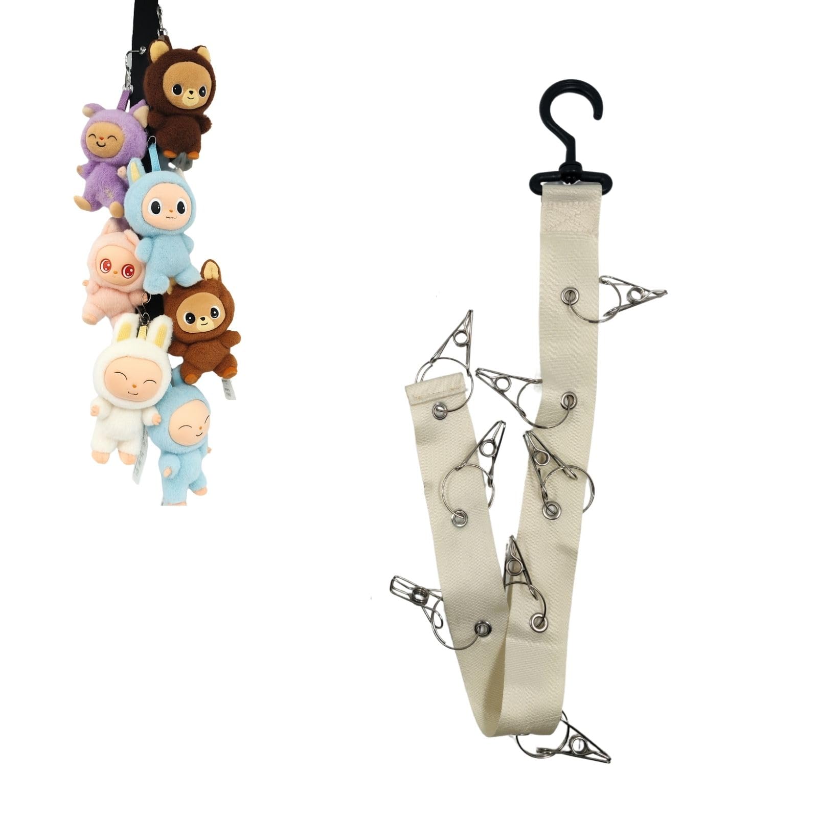 Juglok Plush Toy Display Strap for15-17cm Blind Box Style Dolls, Stuffed Animal Hanging Chain with 8 Clips, Wall & Over Door Organizer (No Dolls