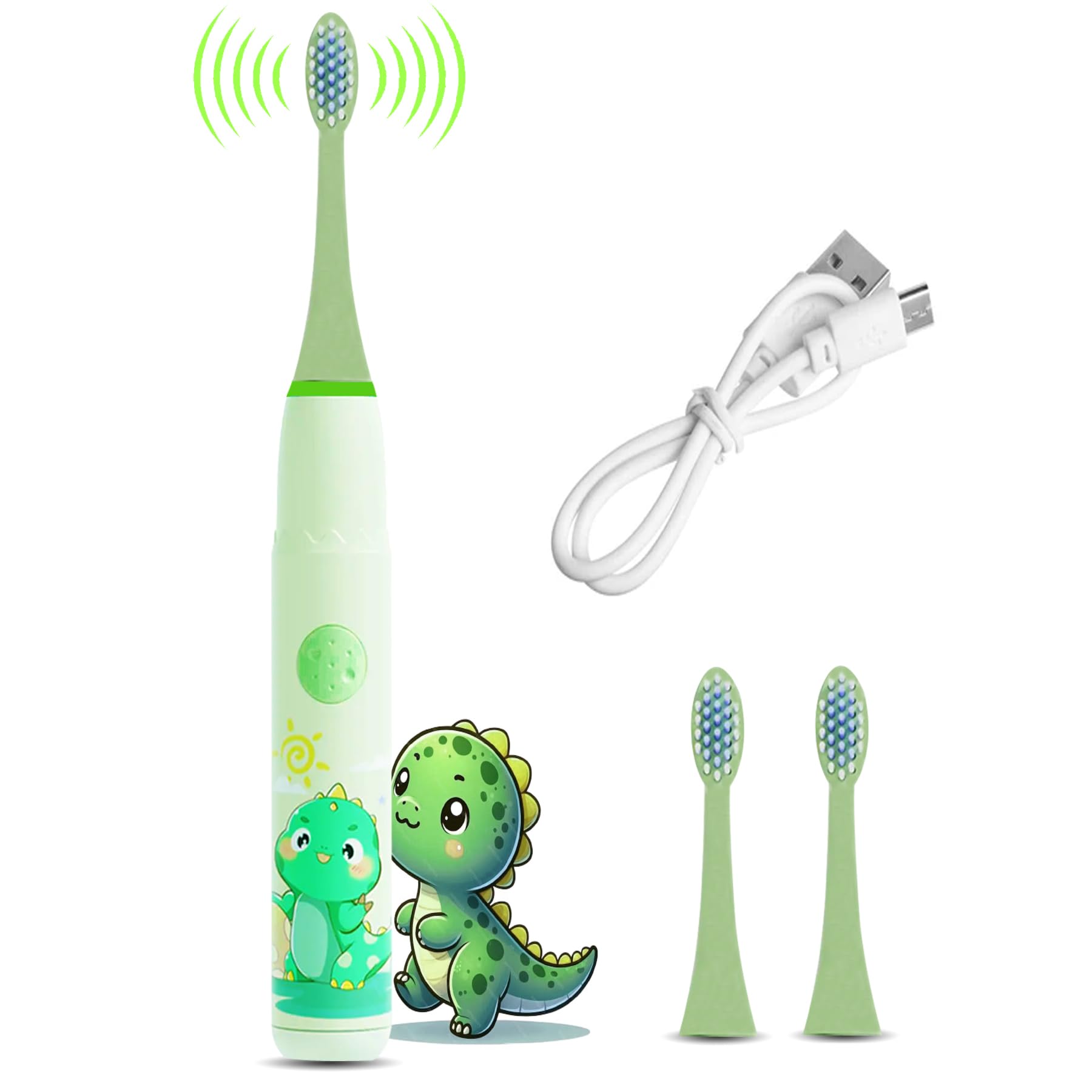 Obvie Sonic Electric Kids Toothbrush with 4 Brushing Modes, 19000 Strokes per minute, IPX7 Waterproof, Soft Nylon Bristles, Rechargeable Battery, Electric Power Tooth Brush, 3 Heads (Green)-image-10