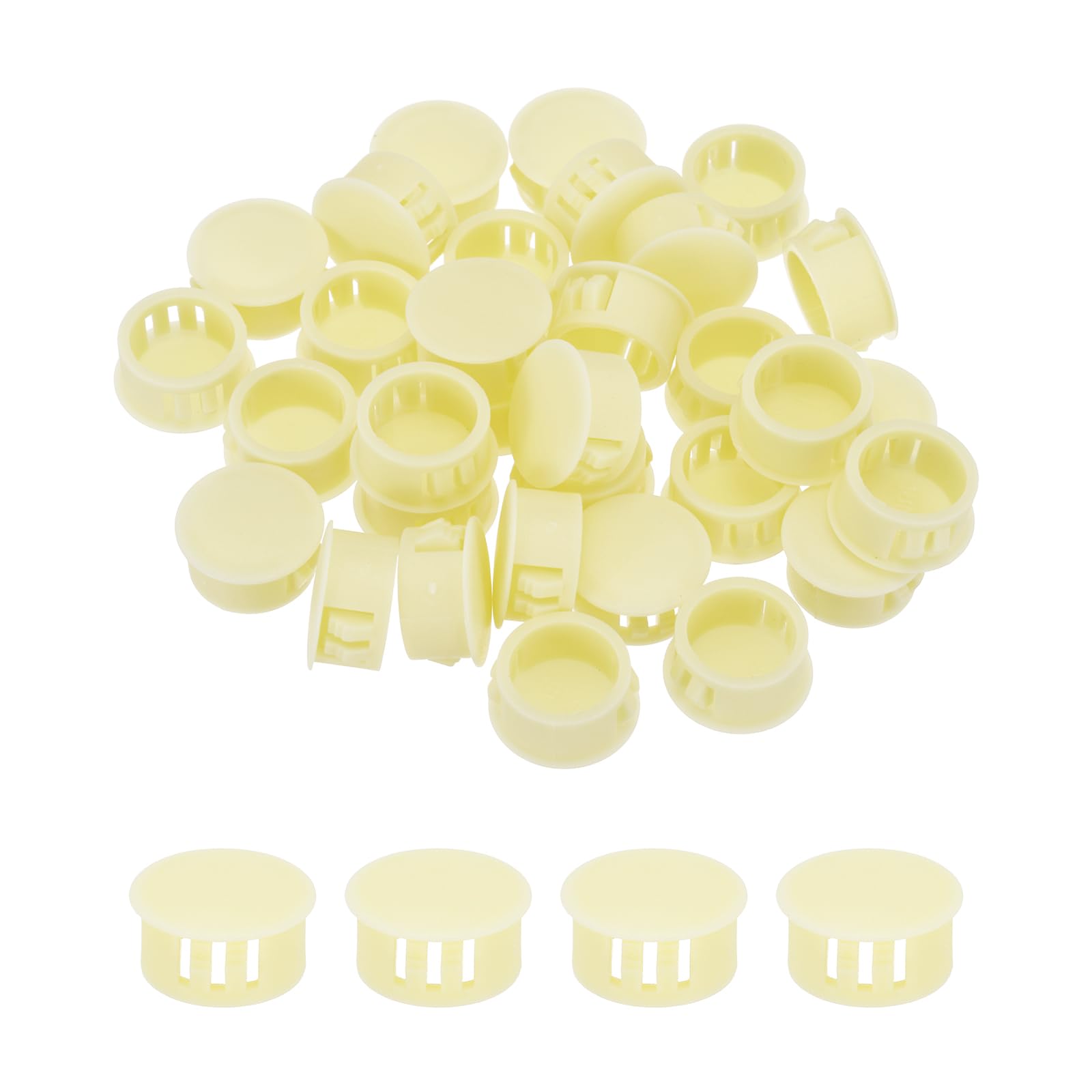 sourcing map 32PCS 18mm(23/32") Yellow Plastic Hole Plugs, Flush Type Panel Hole Plugs Insert End Caps for Locking Hole Tubes Furniture Cabinet