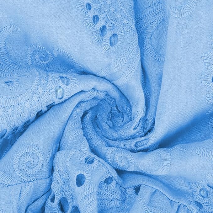 ThCreasa Womens V Neck Eyelet Embroidery Maxi Dresses Lace 3/4 Trumpet Sleeve Button Hollow Tiered Swing Long Dress - Image 4