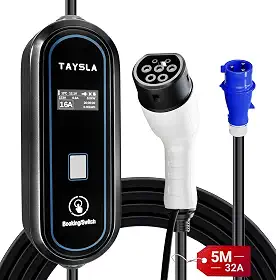 Phantom Carregador Carro Elétrico Portátil 32A 7KW Tipo 2 para Veículos Elétricos Cabo de 5M Corrente Ajustável de 8-32A Compatibilidade com BYD Dolphin Mini Song BMW