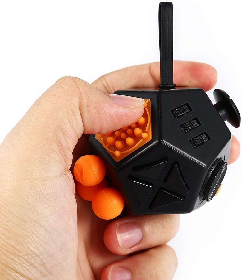 FidgetKool 12-Side Fidget Toys Black- Relieves Stress and Anxiety for Adults and Children with ADHD ADD OCD Autism Increases Focus and Attention Gifts