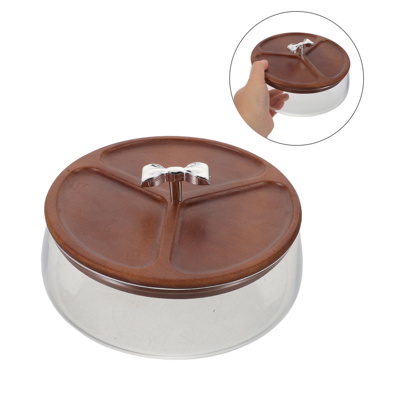 Cuenco de Vidrio para Aperitivos de 1200ml con Tapa de Madera | Cereales y Snacks, Uso en Cocina y Encimera, Diseño Decorativo, Elegante y Moderno