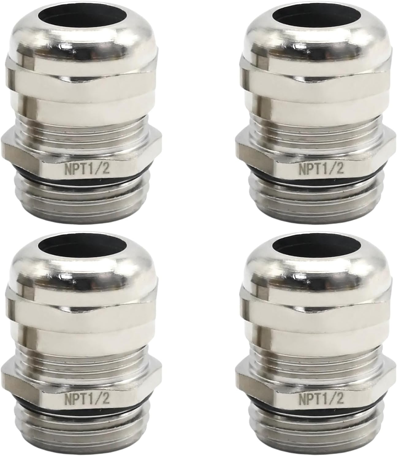 4 Pcs 1/2" NPT Nickel-Plated Copper Cable Gland, Adjustable 6-12mm Cable Glands Joints, Waterproof Connector for Junction Box Electrical Cabinet (Silver)