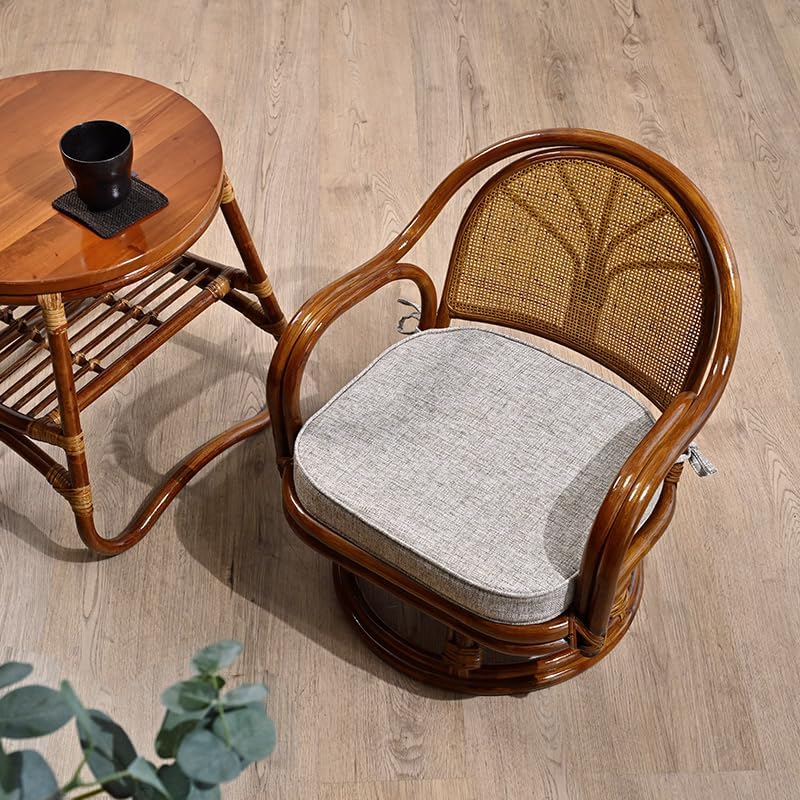 ラタン製 回転チェア 籐製高椅子 ベージュ クッション付き （ロータイプ）【座面高26cm】 C631HRD