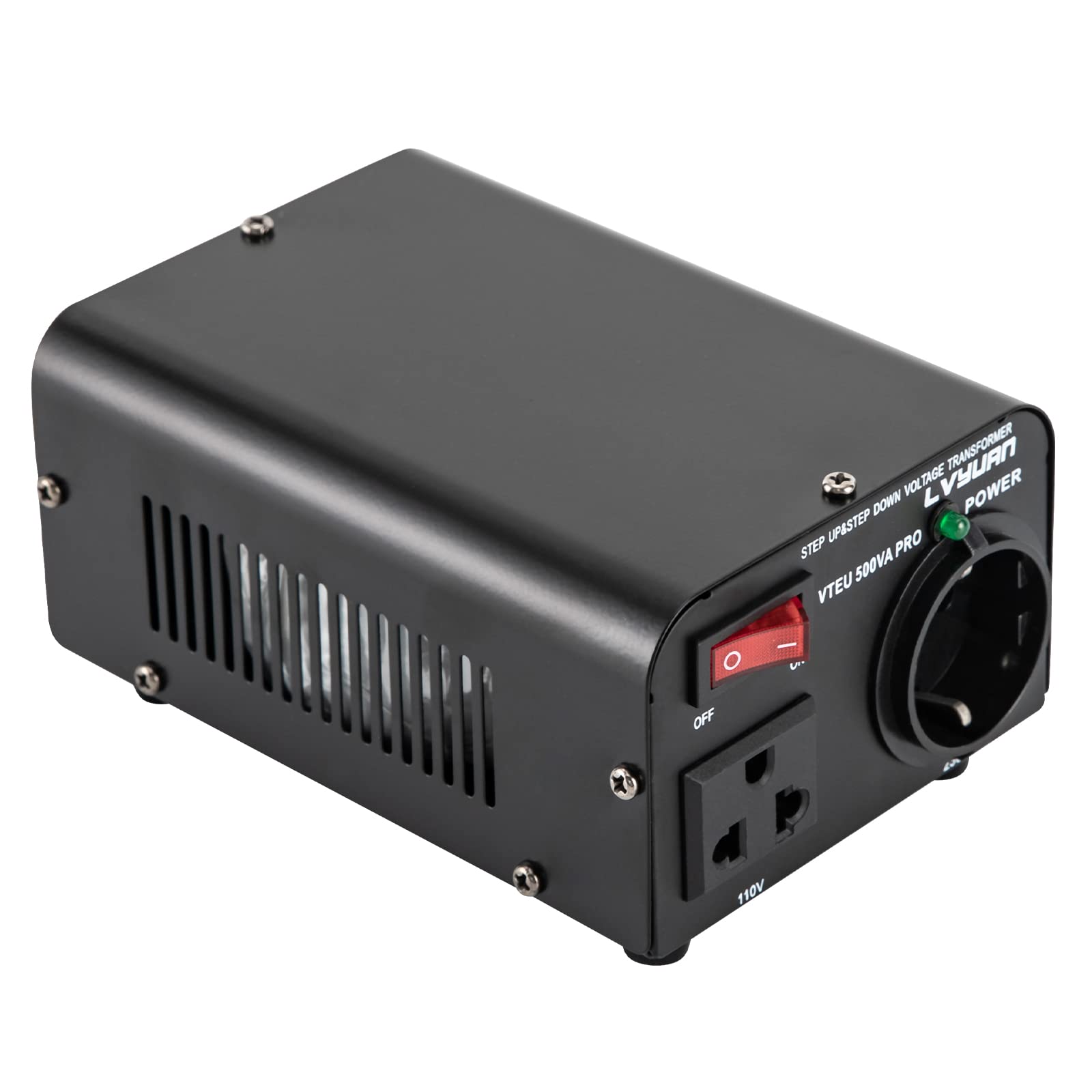 Trasformatore di tensione da 500 VA, inverter con indicatore a LED, piedini di sostegno: 220 – 240 V, uscita: 100 – 110 V, trasformatore per computer portatili, lame da raso, console di gioco
