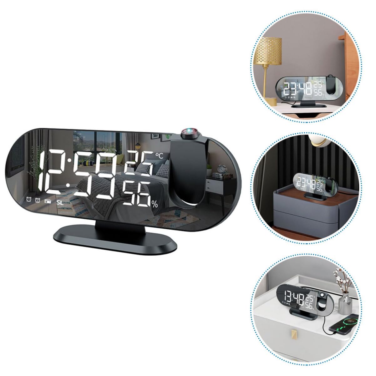 VALICLUD Digitaler LED Projektionswecker aus Kunststoff mit Temperatur und Alarmfunktion für Schlafzimmer und Wohnzimmer