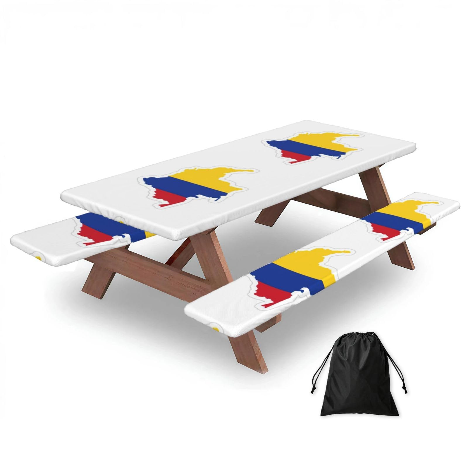 Zyjhyy Black Colombia Flag Map Print 3 Pack Wipeable Picnic Bench Cover And Table Cover Lightweight Table Cloth For Camping Outdoor