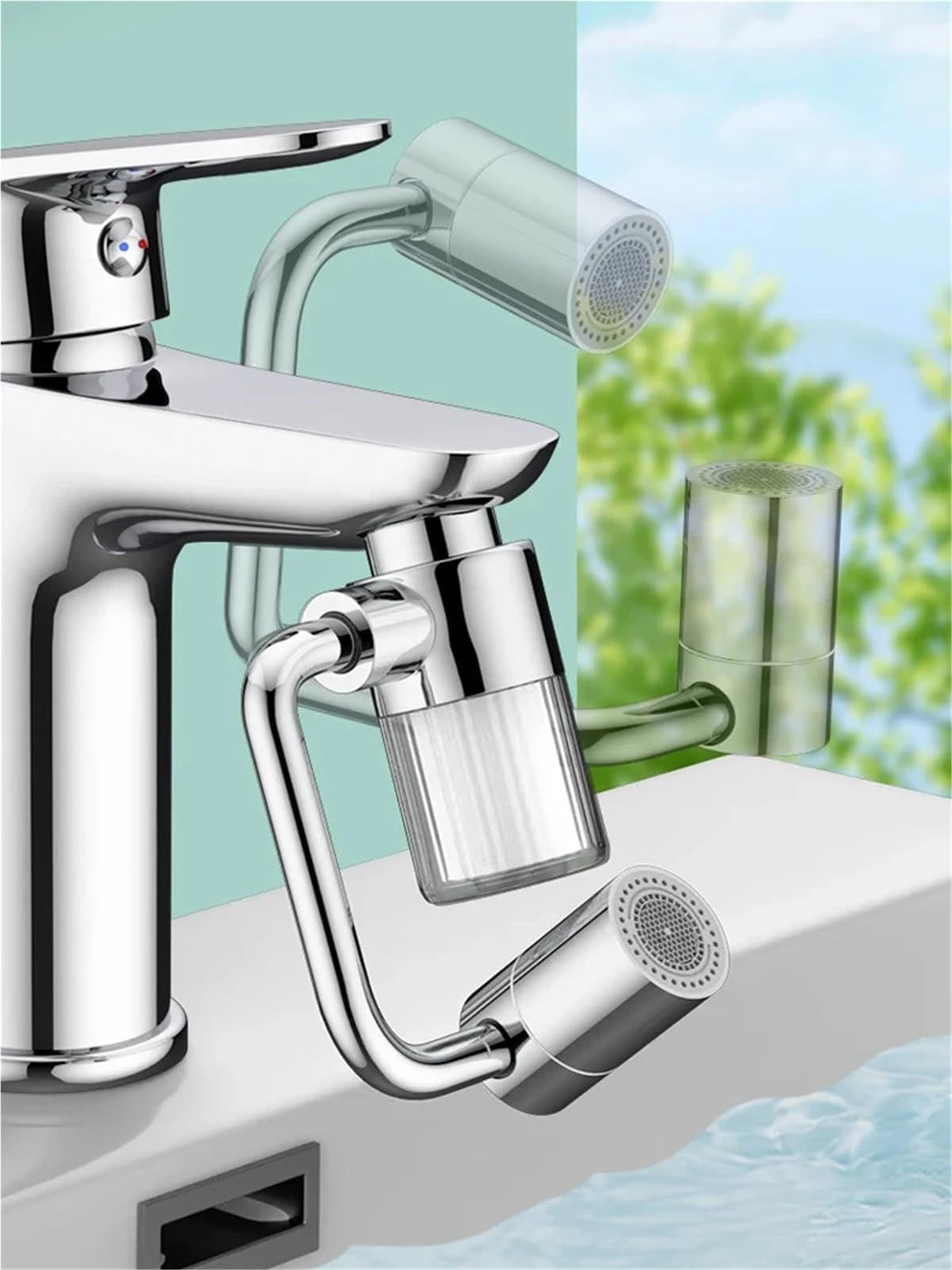 Extensor de grifo purificador agua giratorio 1440° metal con filtro, boquillas 2 modos, extensión, aireador para Cocina(Silver)