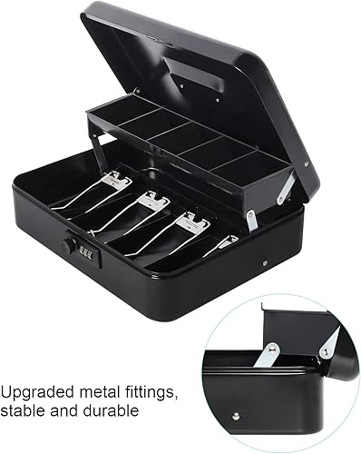 Miniatura 7 de Caja de efectivo con cerradura de combinación, caja fuerte para dinero en efectivo, caja de seguridad con cable de seguridad, 11.8 x 9.5 x 3.54