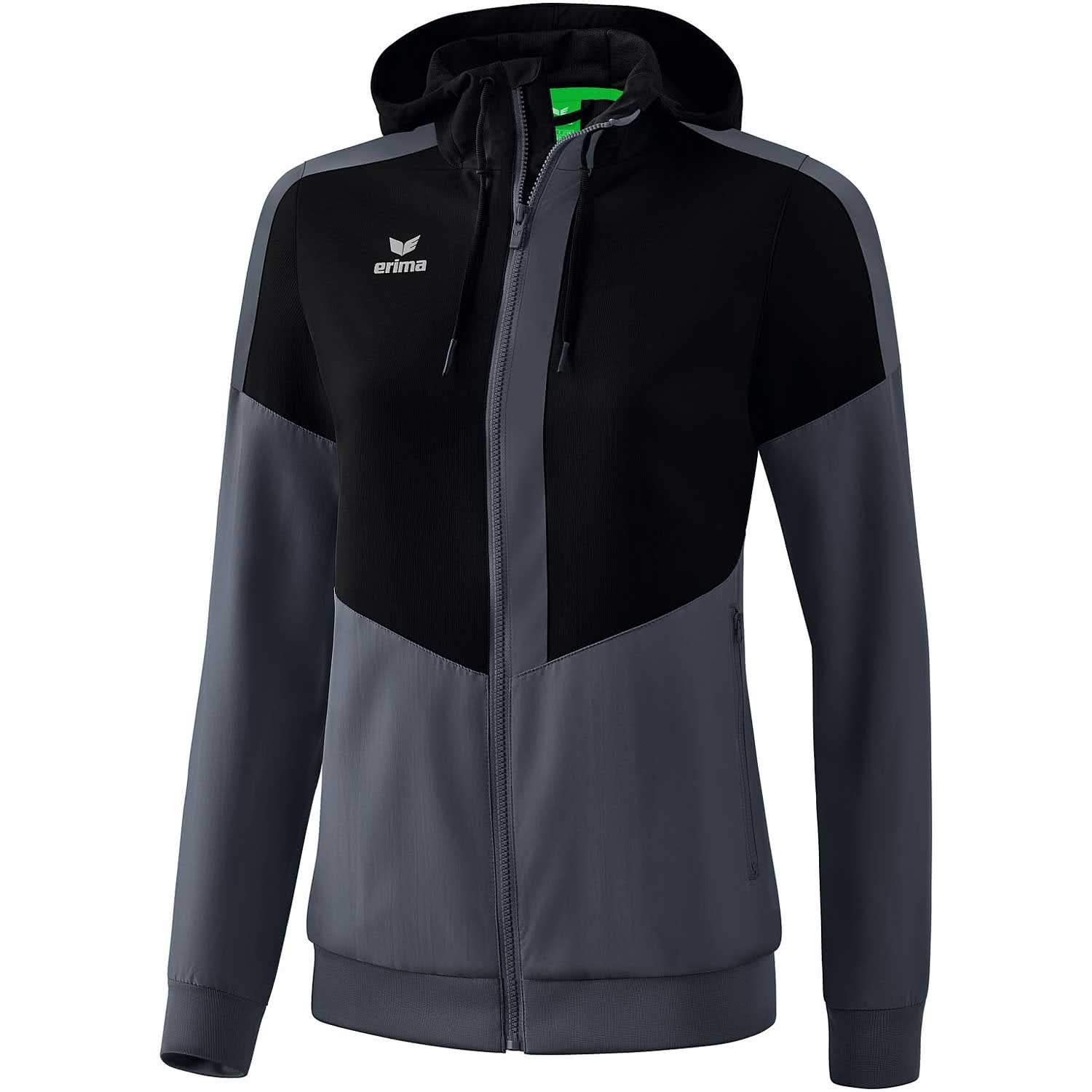 Erima Squad Track Top Jacket with Hood - Black/Slate Grey, 38