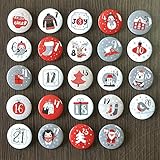 Adventskalender Buttons Zahlen (Ø 32 Mm), Nummer 1 Bis 24 Sticker Ansteck-nadeln Für Weihnachtskalendern Zum Selber Basteln, 24 Zahlen Pins Für Diy - Zum Anstecken an Jutesäckchen