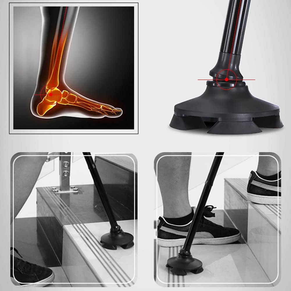 NGD Bastón Cuadrípode de Aluminio-Regulables en Altura,Muletas para Caminar Plegable Antideslizante con Luz LED,Muletas Ortopédicas para Hombres Mujeres y Adolescentes (Color : Black)