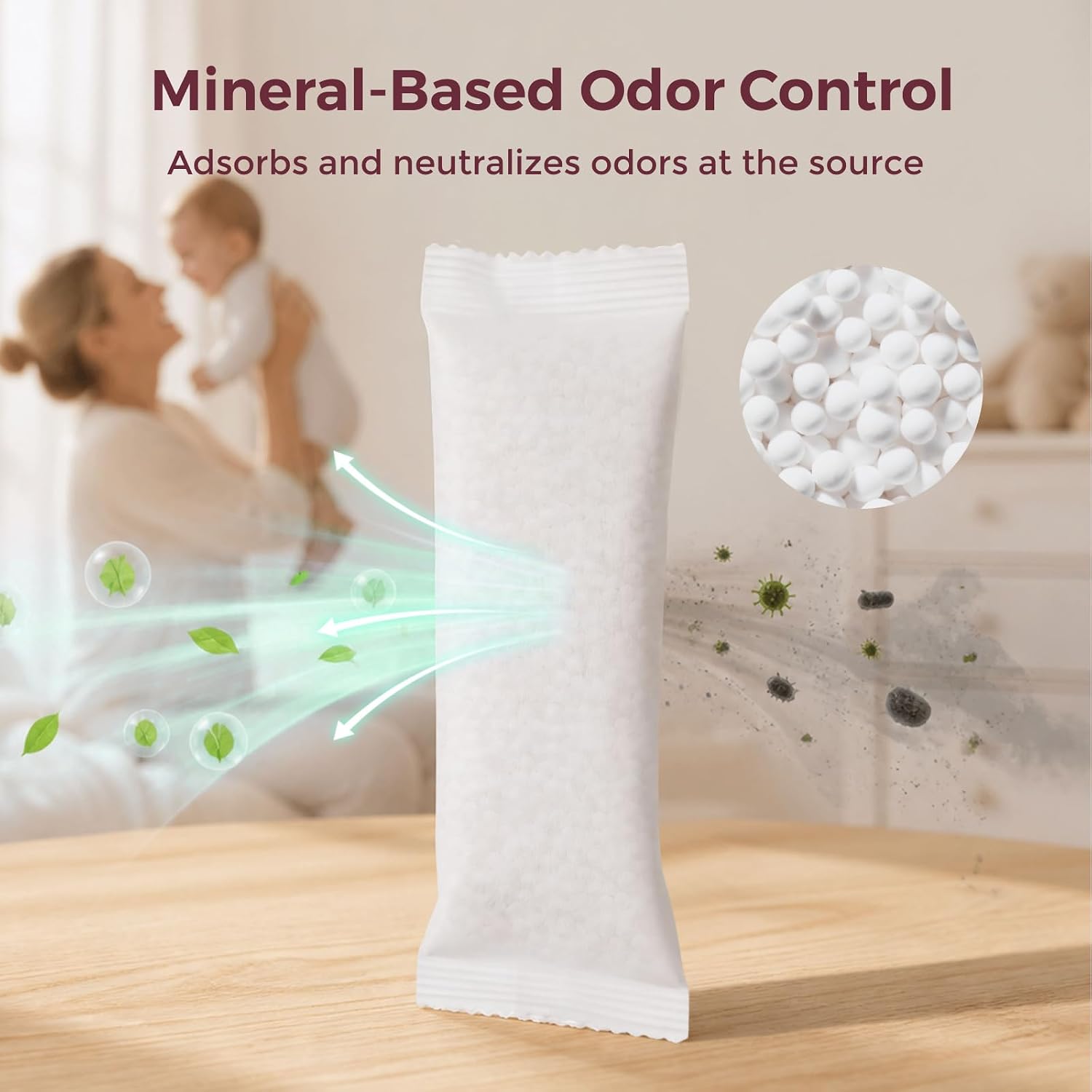 Momcozy Diaper Pail Deodorizer Refills, 4 Packs Mineral-Based Odor Control Bags, Fragrance-Free Odor Absorber Packs for Momcozy Diaper Pail, Trash Bins, Shoe Cabinets, Gym Bags & Cat Litter Boxes