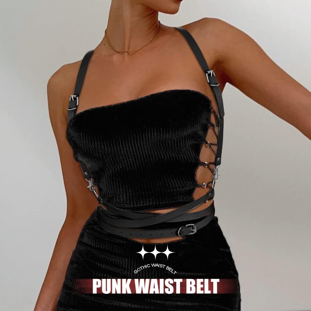 BODIY Women Fashion Harness Plus Size Harness Belt Punk Loop Waist Belt Rave Rock Leather Belts for Women - Image 3