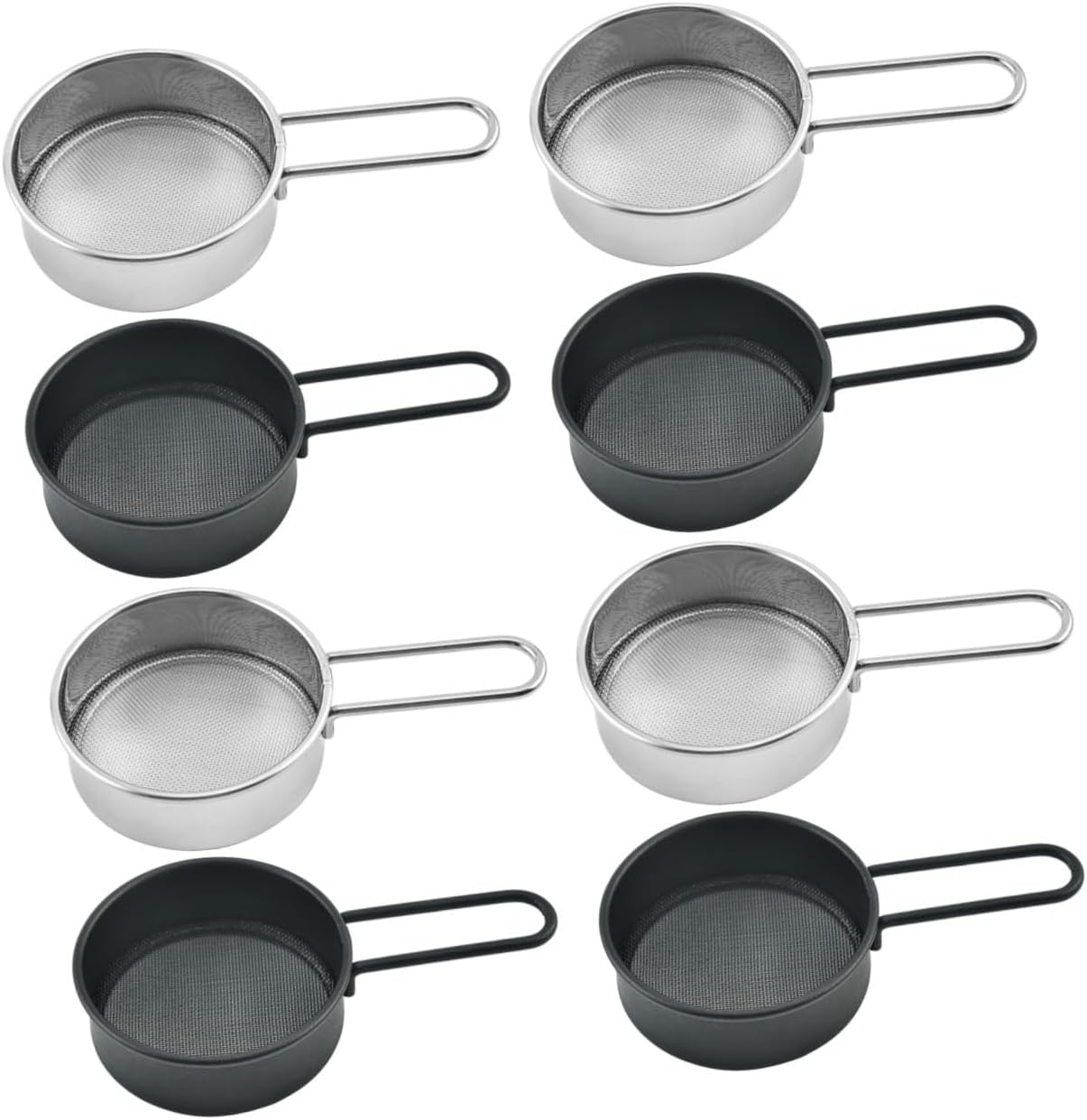 Set of 8 Small Stainless Steel Mesh Flour Sieves - Multipurpose Kitchen Tool for Baking, Straining Oil, and Powdering