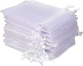 DERAYEE Pack of 50 Organza Bags, White Organza Bags 7 x 9 cm, Jewellery Bags with Drawstring for Weddings