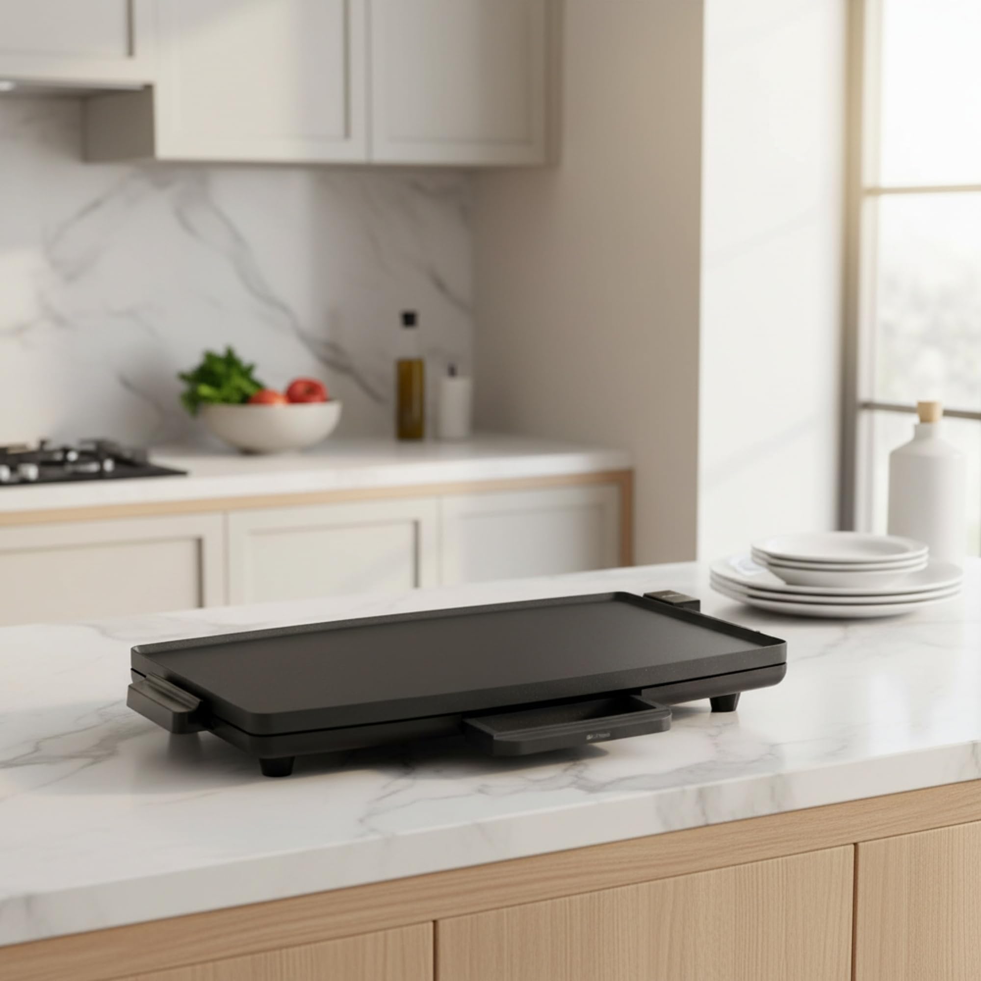 JATA JEGR1603 - Plancha de Asar Eléctrica XXL 2400W, Grill Eléctrico Antiadherente Sin PFOA, Superficie 60x35 cm, Resistencia en M, Cocina Saludable, Fácil Limpieza