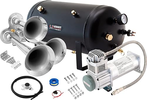 Vixen Horns Kit de bocina de tren para camiones/coche/semi. Sistema completo a bordo: compresor de aire de 200 psi, tanque de 5 galones, 3