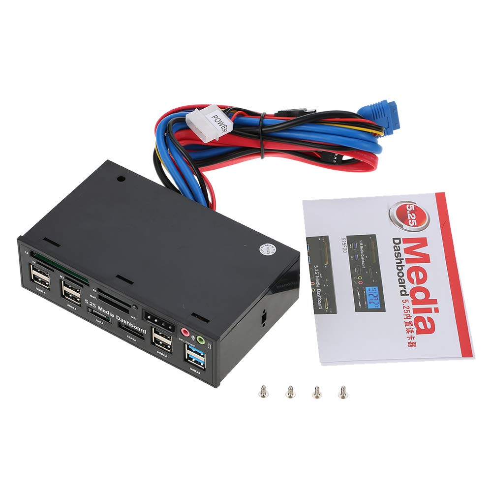 ACAGALA Multifunktions-USB 3.0 Hub eSATA SATA Port Interner Kartenleser PC Armaturenbrett Medien Vorderseite Audio für SD MS CF TF M2 MMC Speicherkarten Passend für 5,25 Zoll Bay