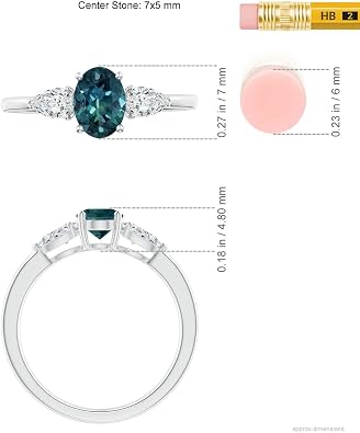 Angara Natural Teal Montana Sapphire Ring for Women | Oval Teal Montana Sapphire Three Stone Ring in 14K Solid Gold/Platinum | April Birthday, Gemstone Jewelry Gift