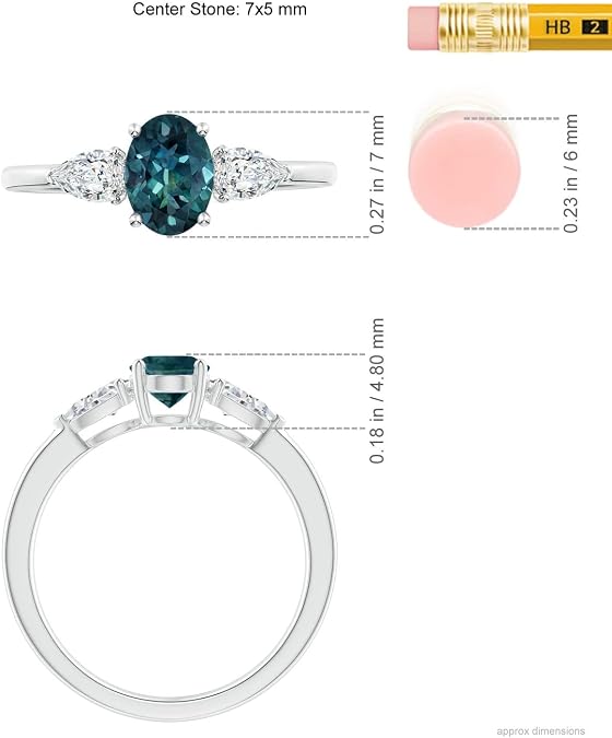 Angara Natural Teal Montana Sapphire Ring for Women | Oval Teal Montana Sapphire Three Stone Ring in 14K Solid Gold/Platinum | April Birthday, Gemstone Jewelry Gift