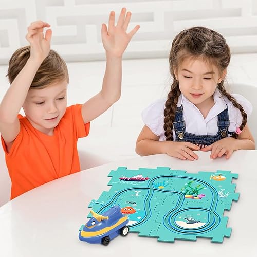 Miniatura 7 de Carrito eléctrico de ensamblaje de bricolaje, nueva actualización 2024 juego de pista de rompecabezas para niños con vehículos, juguetes de