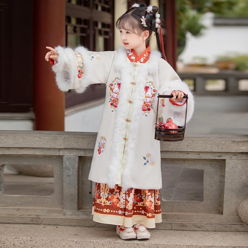 NIBHZ Odzież zimowa dziewczęca Hanfu, dziecięcy garnitur Tang, pogrubiona, w stylu chińskim,110cm