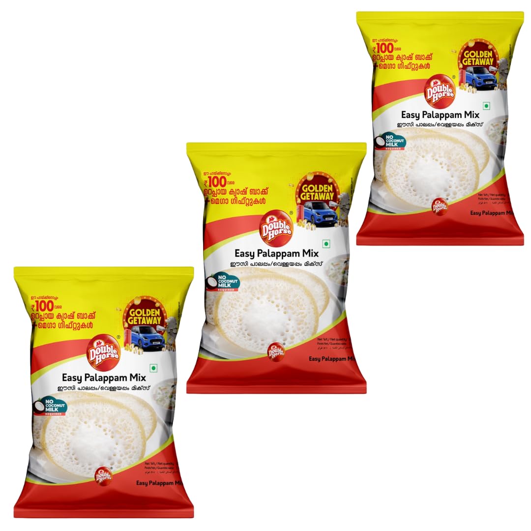 Double Horse Easy Palappam Mix 500g Pack of 3 | Coconut Milk Not Required | 1 Hour Fermentation | Soft & Fluffy | Vellayappam | Appam (B08L228SFL) Amazon Price History, Amazon Price Tracker