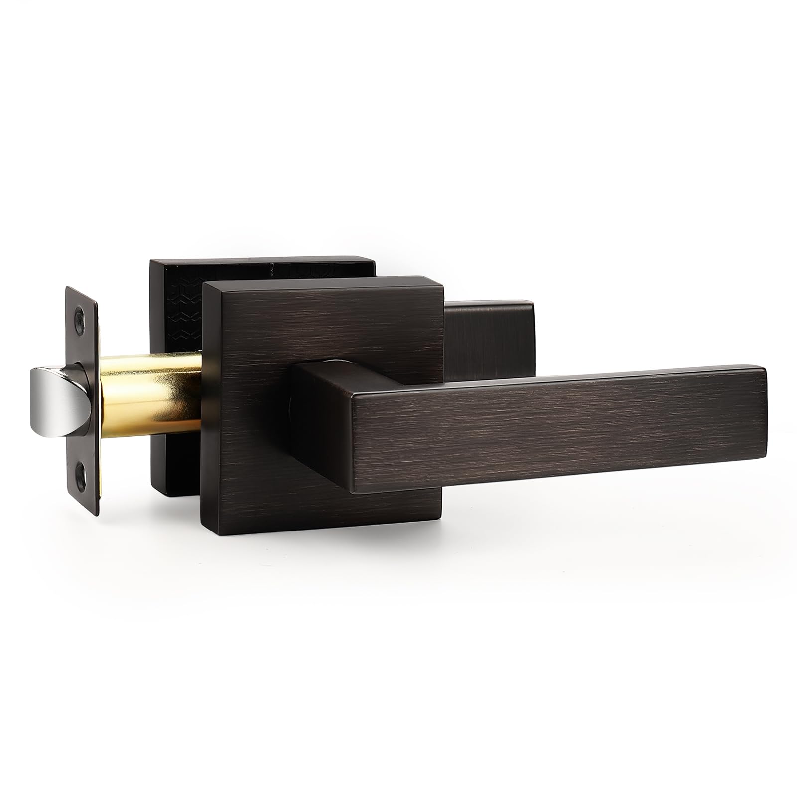 Probrico - Maniglia Quadrata Per Porta Con Leva Di Passaggio Resistente Per Corridoio O Guardaroba, Reversibile Per Porte A Destra E Sinistra, In Bronzo Lucidato Ad Olio, 1 Confezione-image