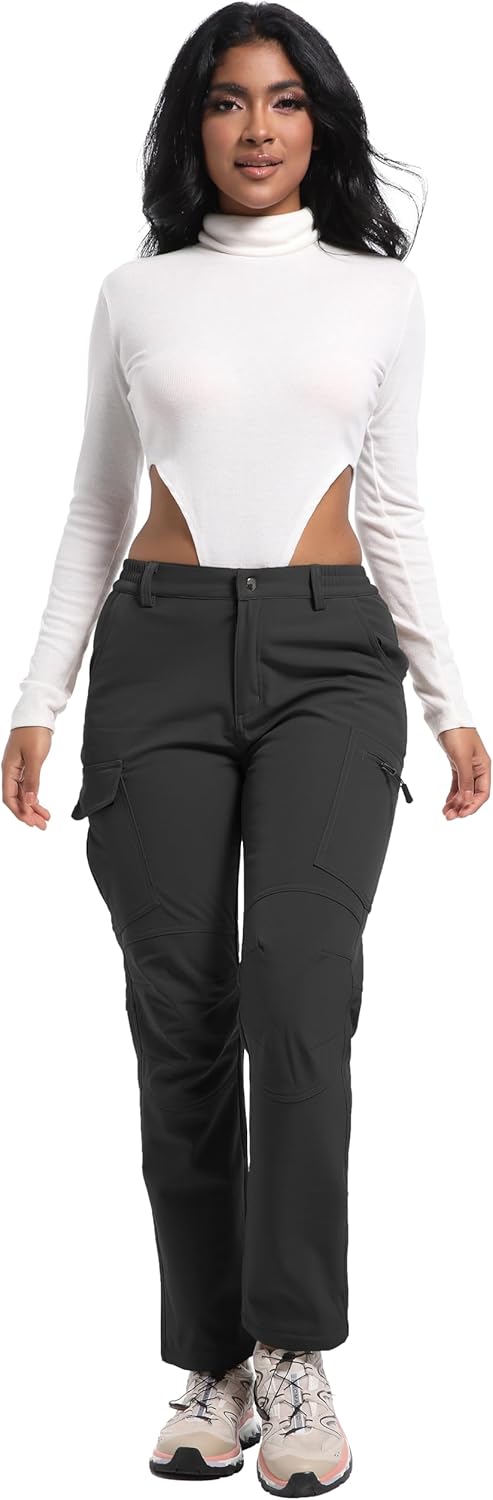 Women's Snow Ski Pants Fleece Lined Waterproof Softshell Insulated Winter Outdoor Hiking Cargo Pants - Image 6