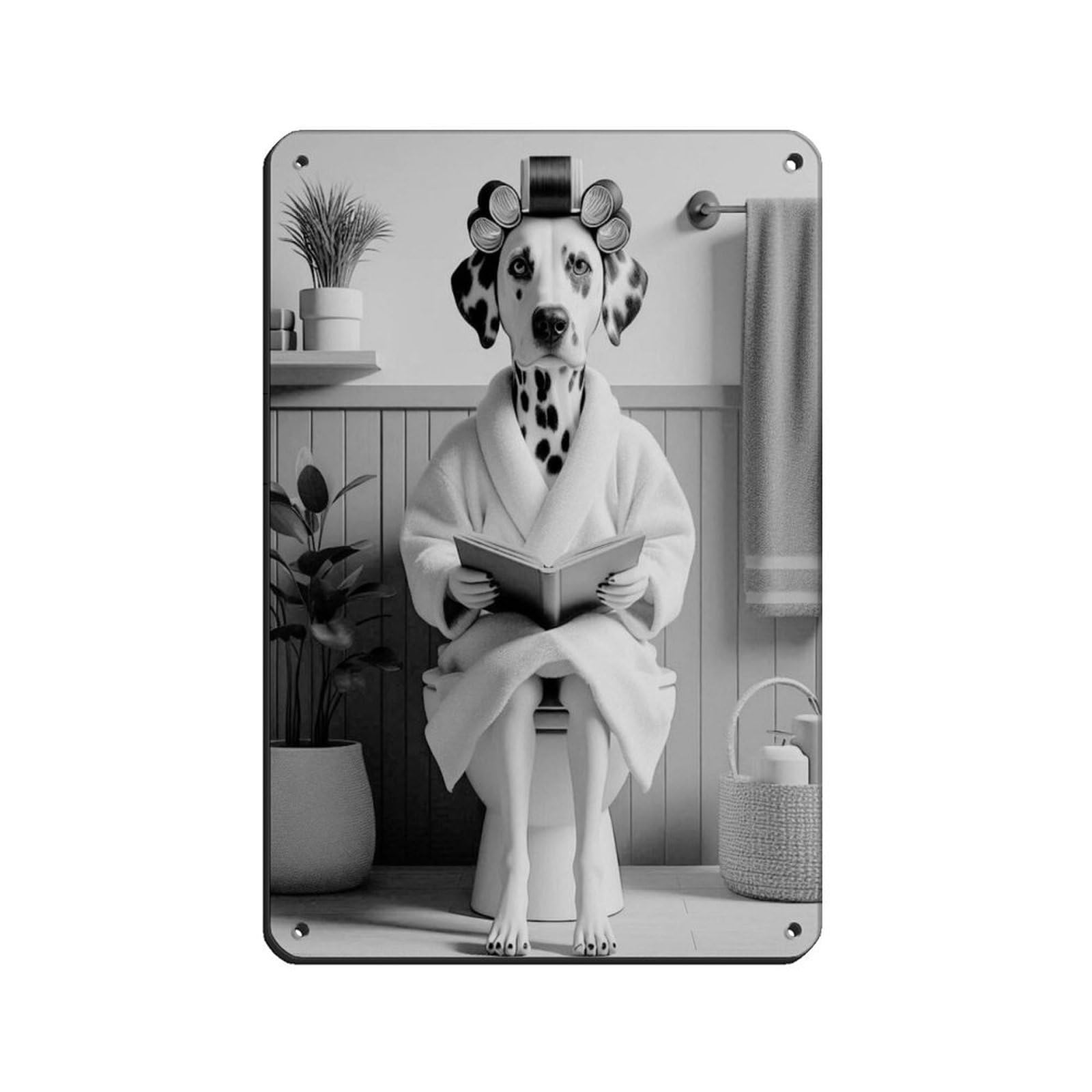 Dalmatian Dog Bathroom Art Retro Poster Metal Tin Sign Chic Art Retro Iron Painting Bar People Cave Cafe Family Garage Poster Wall Decoration 8x12inch(20x30cm)