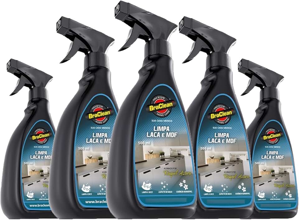 Kit 5 Limpa Laca e MDF, Limpador para Móveis e Superfícies, Remove Sujeira e Marcas, Uso Doméstico, 5x500ml