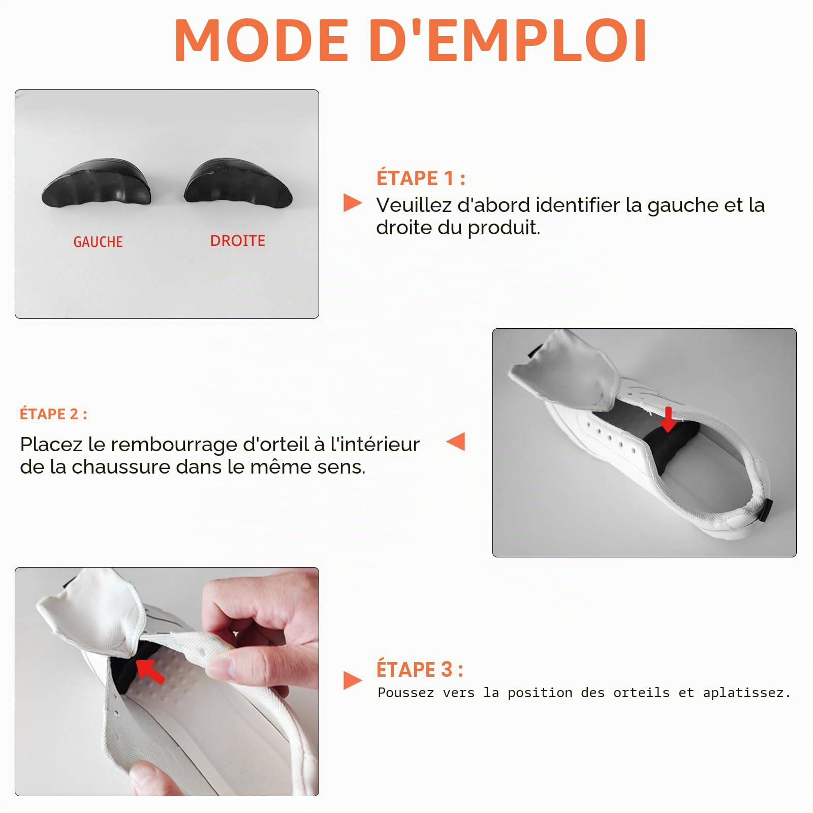 UamGlsob 3 Paires Inserts de Remplissage D'orteils Respirants et Doux pour Chaussures Lâches et Talons Hauts, Rembourrage de l'avant-pied, Réducteur de Taille de Chaussures (Black)