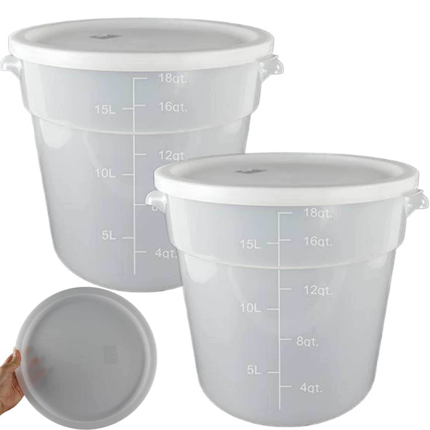 AwnsIMfreien 2PCS Quart Containers with Lids, 6L/6-Quart Round Food Storage Containers with Lids, Plastic Dough Proofing Box with Handle, Easy Clean Restaurant with 2pcs