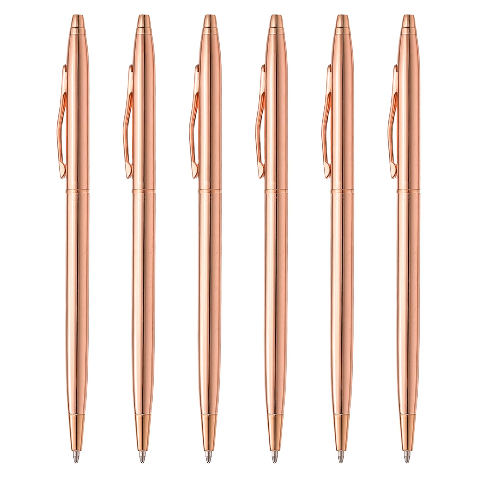 PATIKIL Slim Metallic Ballpoint Pen, 6Pcs Black Ink 1mm Medium Point Retractable Writing Pens with Clips for Business Office Wedding Guest Style 2, Rose Gold