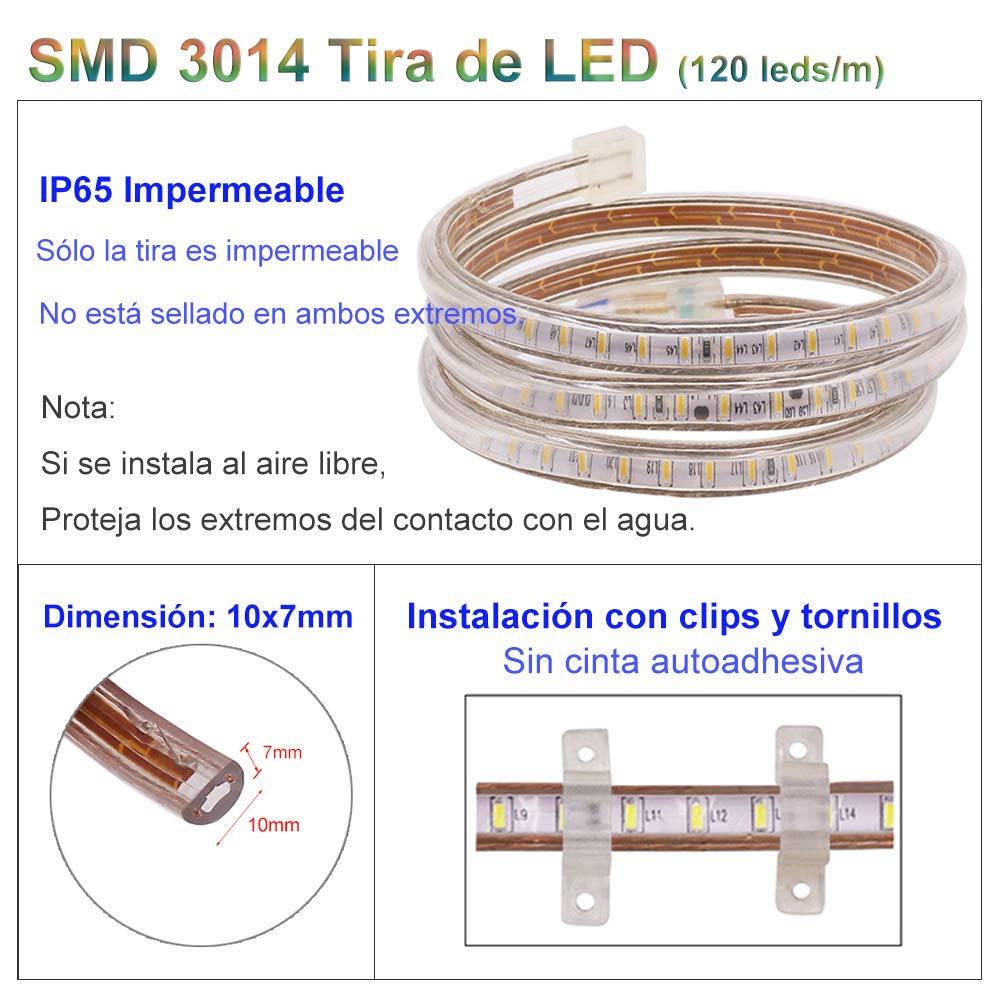 XUNATA 25m Tira LED Regulable con Control Remoto, Impermeable 220V Strip Lihgts para Escalera Techo Habitacion Cocina, Flexible Luces Decoración- Blanco Cálido
